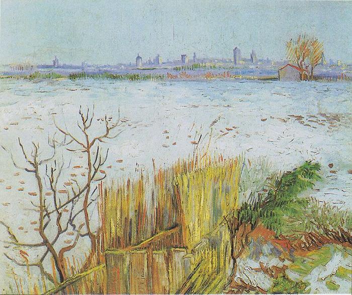 Vincent Van Gogh Landscape in the snow with Arles in the Background Norge oil painting art